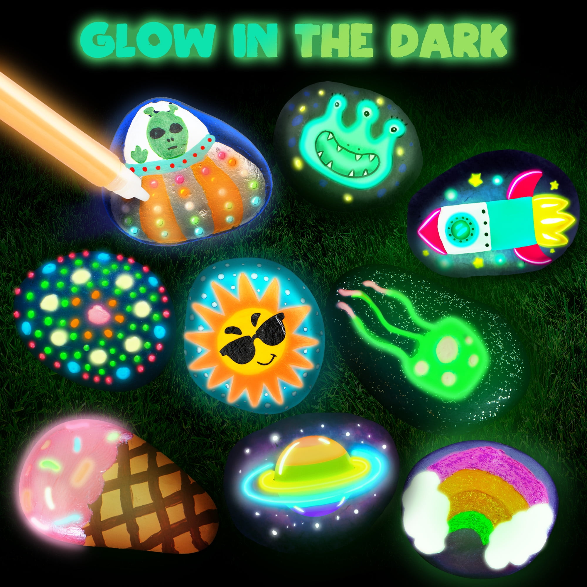 (2 pack) Joyfy Glow in the Dark Rock Painting Arts and Crafts Kit, Creative Fun for Kids Ages 6+