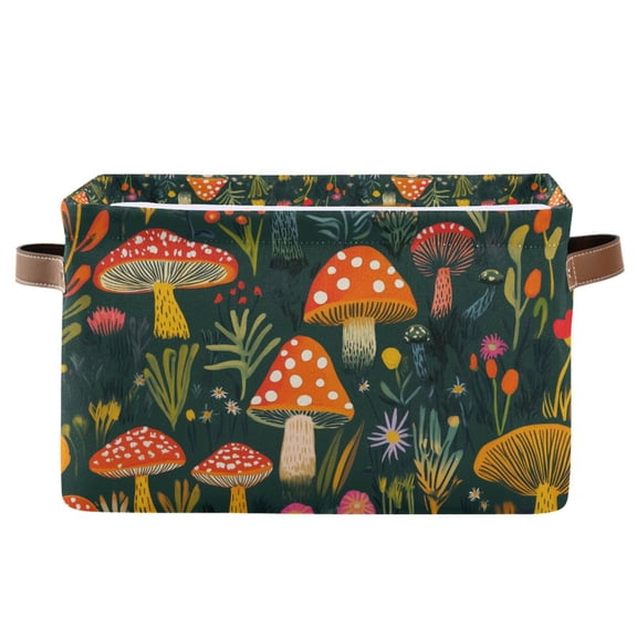 Yayeee Canvas Storage Basket with Handles for Shelves Fabric Bins Closet Organizer, Orange Mushroom