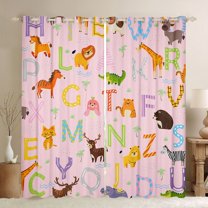 Homewish Cute Elephant Deer Blackout Curtains Set of 2 (52x84 Each),Zoo Animal Lions Window Curtains,Multicolor 26 Letters Curtains and Drapes For Boys Kids,Super Cozy Room Decor