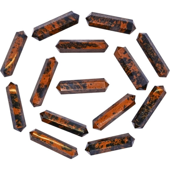 Mahogany Obsidian Crystal Points Bulk 3 Pcs, Hexagonal Healing Point Double Terminated