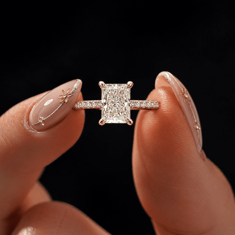 Diiro Classic Radiant Cut Moissanite Engagement Ring, Pave Setting, 14K Vermeil Yellow Gold Ring, Solitaire Ring for Women, Wedding & Promise Ring