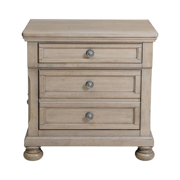 Two Drawers Wooden Nightstand with Hidden Drawer and Pull Out Metal Knob, Gray