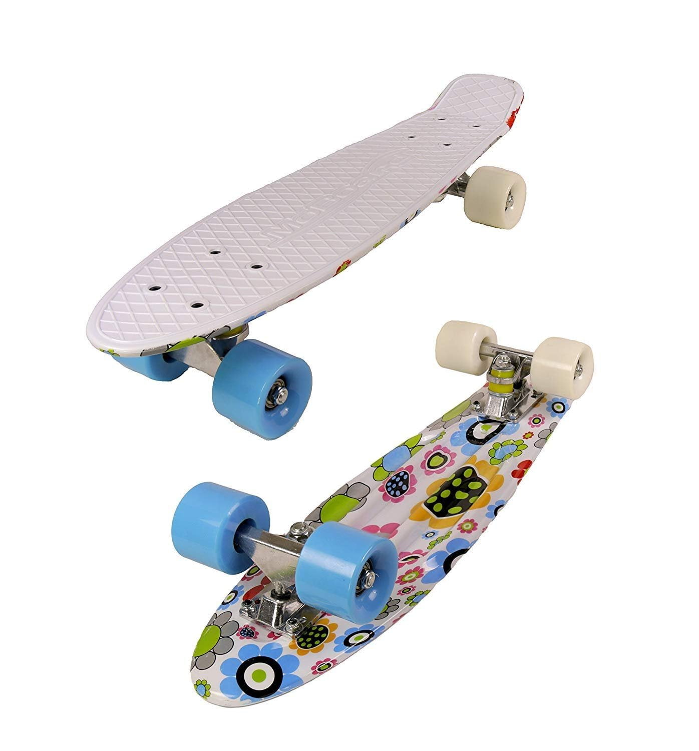 pålidelighed Perth Blackborough støn MoBoard Graphic Complete Skateboard | Pro/Beginner | 22 inch Vintage Style  with Interchangeable Wheels (White Top/Graphic - Blue/White) - Walmart.com