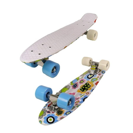 MoBoard Graphic Complete Skateboard | Pro/Beginner | 22 inch Vintage Style with Interchangeable Wheels (White Top/Graphic - (Top 10 Best Skateboard Wheels)
