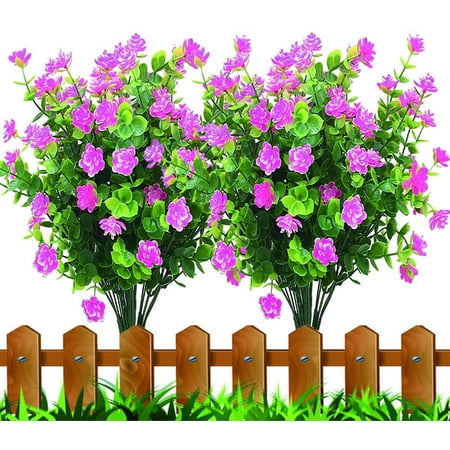 Viworld 8 Bundles Artificial Flowers  Fake Outdoor UV Resistant Plants Faux Plastic Greenery Shrubs Indoor Outside Hanging Planter Home Garden Decorating(Pink)