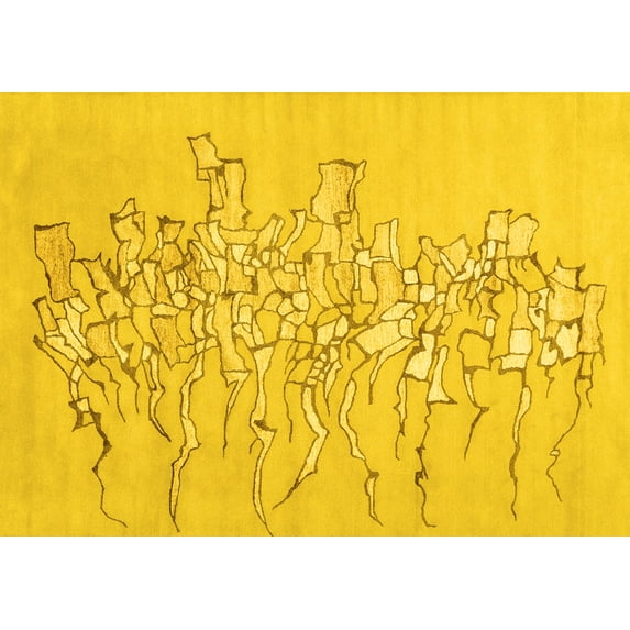 Ahgly Company Indoor Rectangle Abstract Yellow Contemporary Area Rugs, 5' x 7'