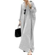 ZANZEA Cotton Full Sleeved Striped Printed Long Dress Women