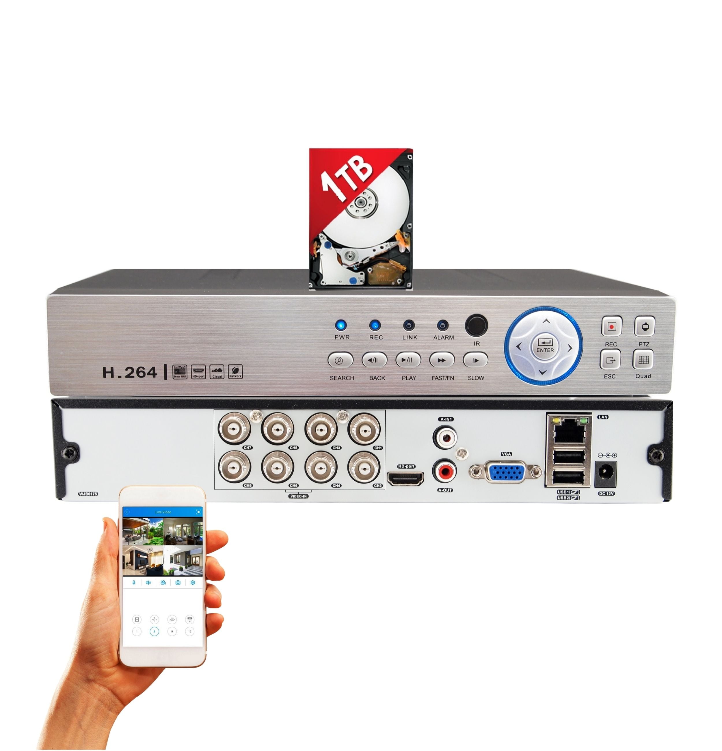 CCTV DVR 8CH Hybrid Channel AHD 1080P Video Recorder 1080P VGA HDMI BNC UK O8C0 