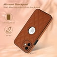 thumbnail image 4 of Compatible WIth iPhone 12 Phone Case with Logo Window,Trendy Diamond-checkered Pattern PU Leather Soft TPU Ultra Slim Anti-fall Shockproof Protective Back Cover Phone Case,Brown, 4 of 7
