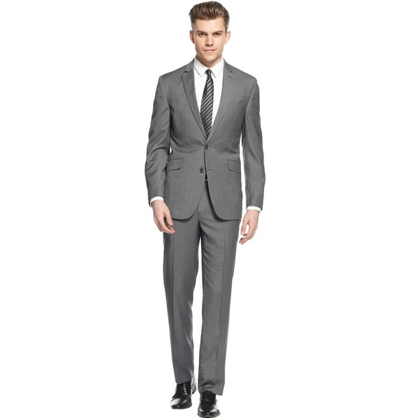 Kenneth Cole - KENNETH COLE Reaction Slim Fit Grey Striped Suit 40 Long ...