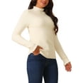 thumbnail image 4 of INSPIRE CHIC Women's' Fall Winter Mock Neck Long Sleeve Fluffy Cuff Casual Slim Fit Sweater Top S Apricot, 4 of 5
