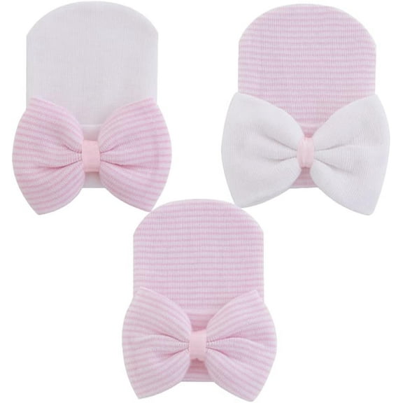 3PCS Newborn Baby Hat with Bow Infant Girls Hospital Hat Cap Beanie for 0-3 Months Baby