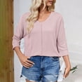 thumbnail image 5 of Summer Fashion Plus Size 3/4 Sleeve Tops for Women Round Neck Patchwork Lace Sleeves Solid Color, 5 of 6