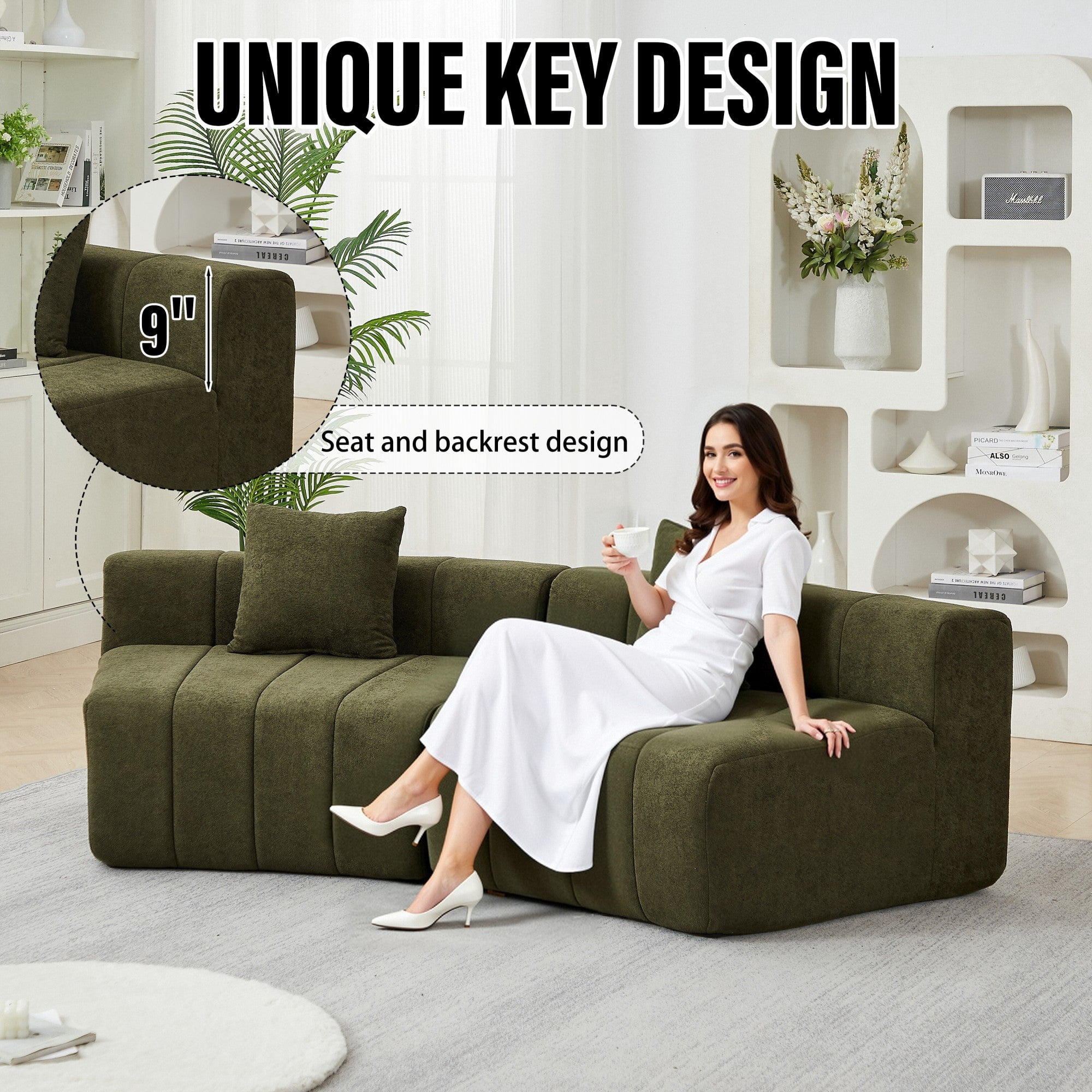 Sailvan Chenille Semi Circular Sofa Sectional, Curved Symmetrical Modular Couch with 2 Pillows for Living Room, Office, No Assembly Required Green