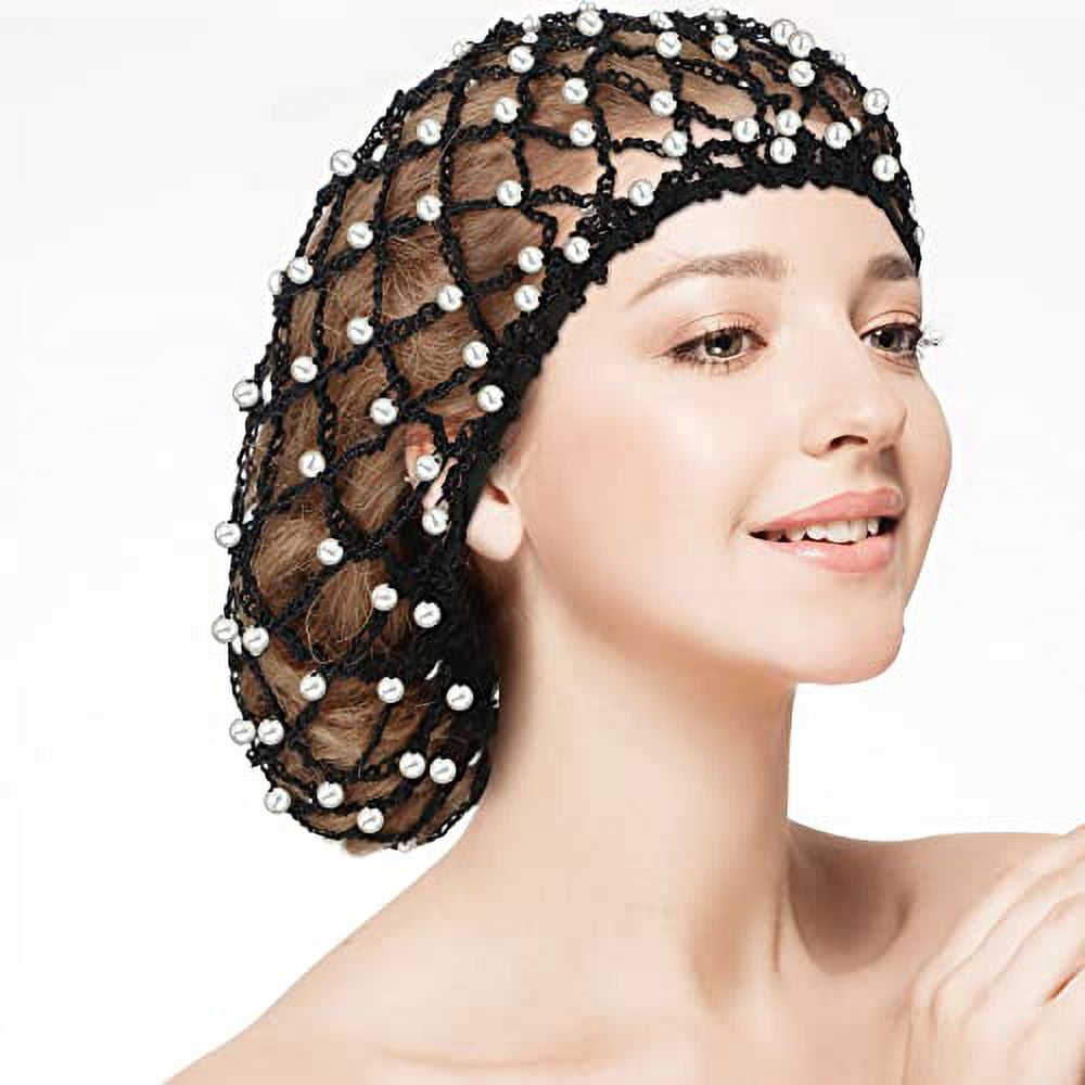 MTLEE 2 Pieces Snoods For Women Hair Mesh Crochet Hair Net With Pearl ...