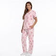 thumbnail image 2 of Kuiaobaty Pink Ribbon Print Scrubs Set for Women Heart Print Nurse Top and Straight Leg Pants Soft Medical Scrubs for Breast Cancer, 2 of 5
