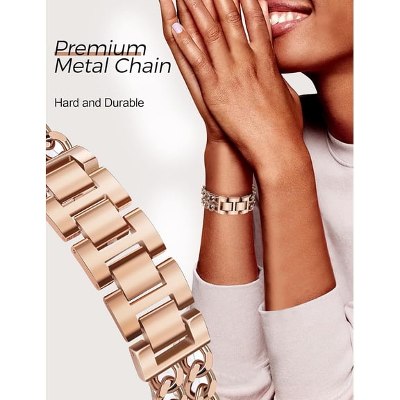 YUYAN-Gold Metal Bracelet Band Women 20mm Adjustable Single Chain Compatible with Samsung Galaxy Watch 7/6/5/4/Active 2/4 Classic/6 Classic/5 Pro/FE 40mm 42mm 43mm 44mm 45mm 46mm 47mm (No Case)