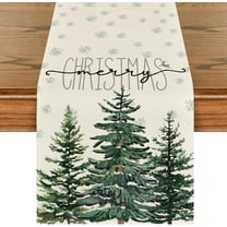 Beige Pine Tree Snowflake Merry Christmas Table Runner, Seasonal Winter Xmas Holiday Kitchen Dining Table Decoration for Home Party Decor 13 x 48 Inch