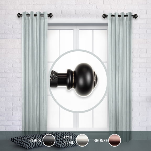 Domovina Malati 1" Side Curtain Rods, 12-20 inches (Set of 2)-Color:Black,Size:12-20"