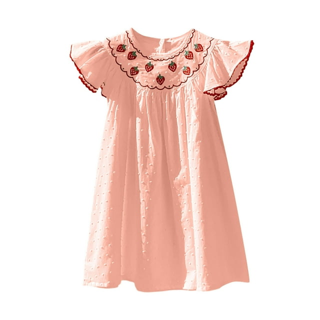 Robe d'Été Princesse pour Petite Fille Robe Ligne A à Volants Manches à Volants Brodée pour Anniversaire
