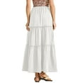 thumbnail image 3 of vigerkar Women's Flowy Flared Ruffle Boho Long Skirt Summer Maxi Skirt Trendy Going Out Outfits White, S, 3 of 6