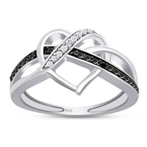 Round Cut Black & White Natural Diamond Swirled Heart Engagement Ring In 14K White Gold Plated 925 Sterling Silver (Color: I-J, Clarity: I2-I3, 0.01 Cttw) -7.5