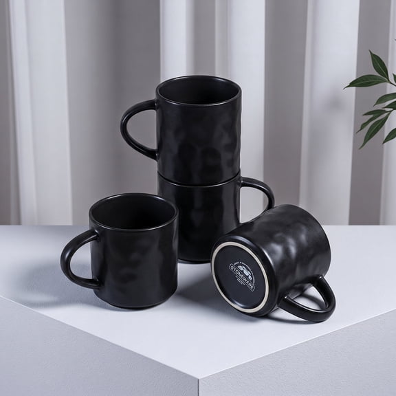Onader 14OZ Coffee Mugs Set of 4, Stoneware Tea Cup Set with Handle, Premium Glaze Cups for Latte/Cocoa/Cappuccino, Dishwasher & Microwave Safe - Matte Black