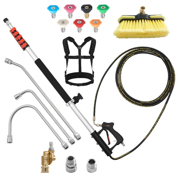 VEVOR 25 FT Pressure Washer Telescoping Wand, with Power Washer Extension Wands & High Pressure Hose, Brush Head, 7 Nozzles, Hose Adapter, Upgrade Support Belt, Storage Bag,4000 PSI for High Cleaning