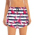 thumbnail image 3 of Uemuo Dark Blue Stripes and Flamingos Pattern Women's Athletic Shorts High Waisted Running Shorts with Liner Pockets Gym Elastic Workout Shorts-Small, 3 of 9