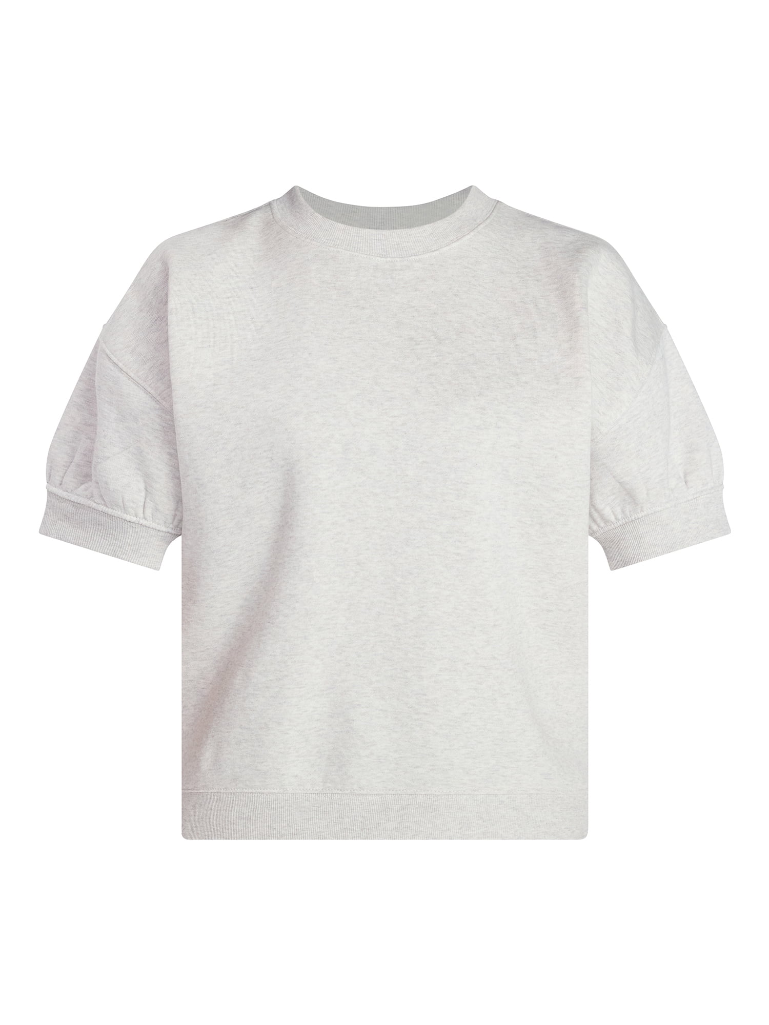 Time and Tru Women's Fleece Sweatshirt with Short Puff Sleeves, Sizes XS-XXXL