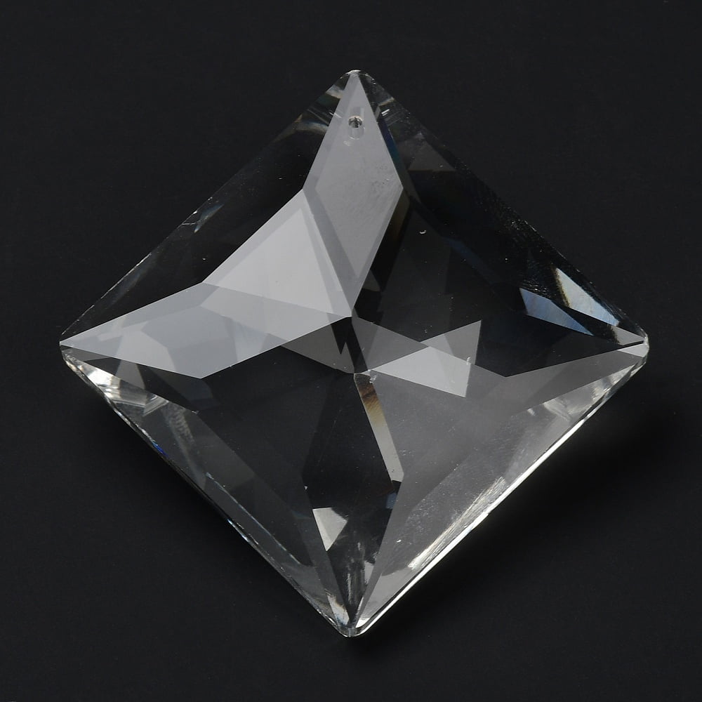 10 pc Transparent Glass Pendants Faceted Rhombus for Chandelier Hanging Pendants Clear 69x69x22mm Hole: 1.8mm
