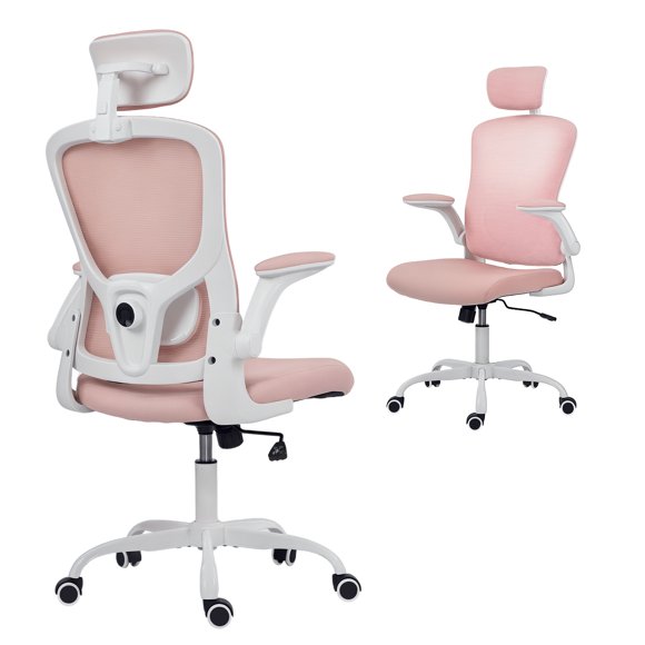 HOMCOM Ergonomic Office Chair with 4D Lumbar Support, Headrest, Pink