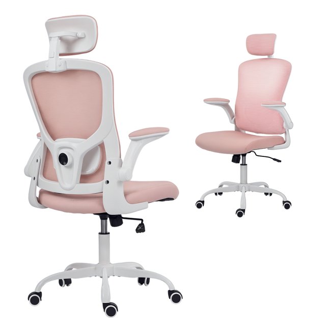 HOMCOM Ergonomic Office Chair with 4D Lumbar Support, Headrest, Pink