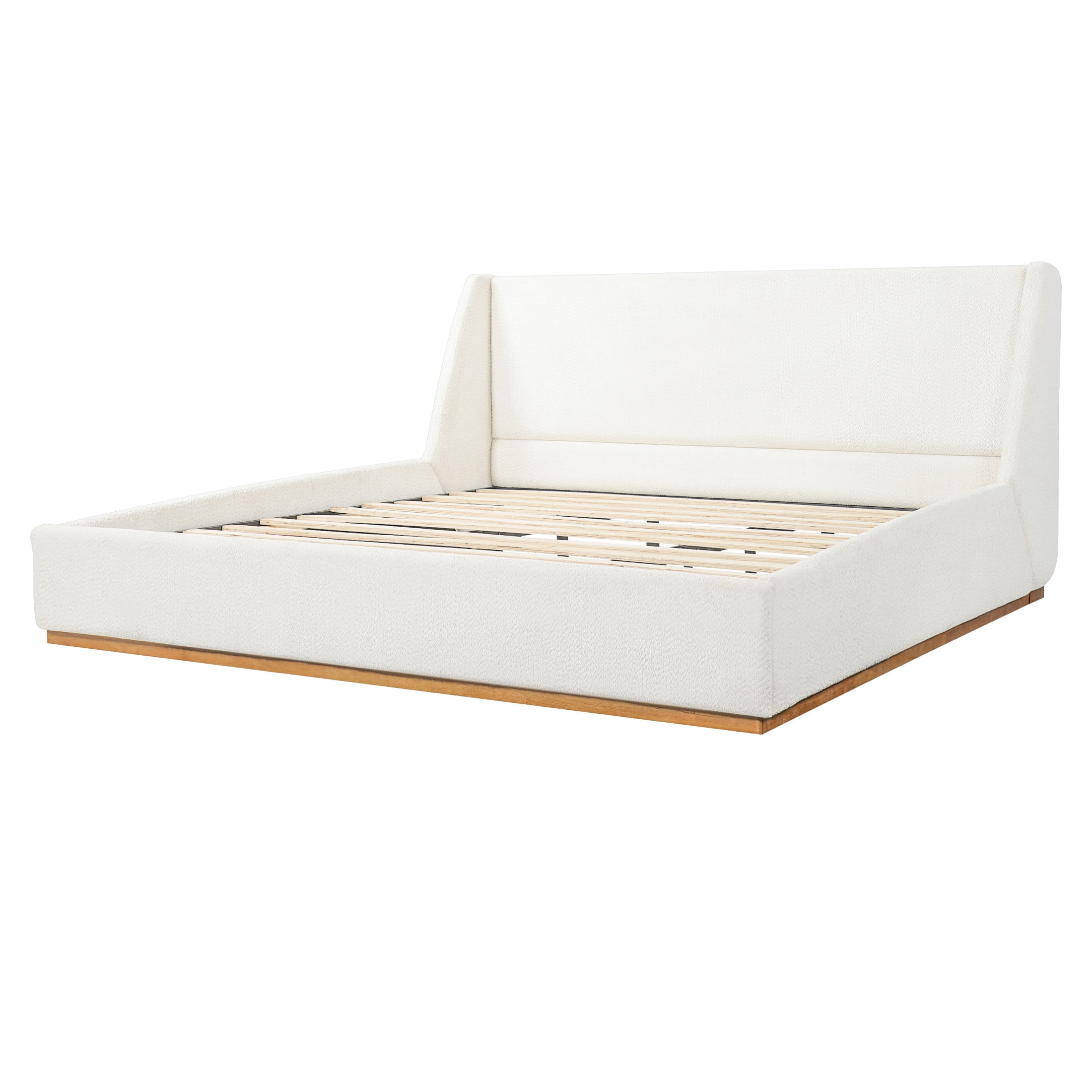 Christopher Knight Home King Upholstered Wingback Bed Frame, Rubberwood Base, White