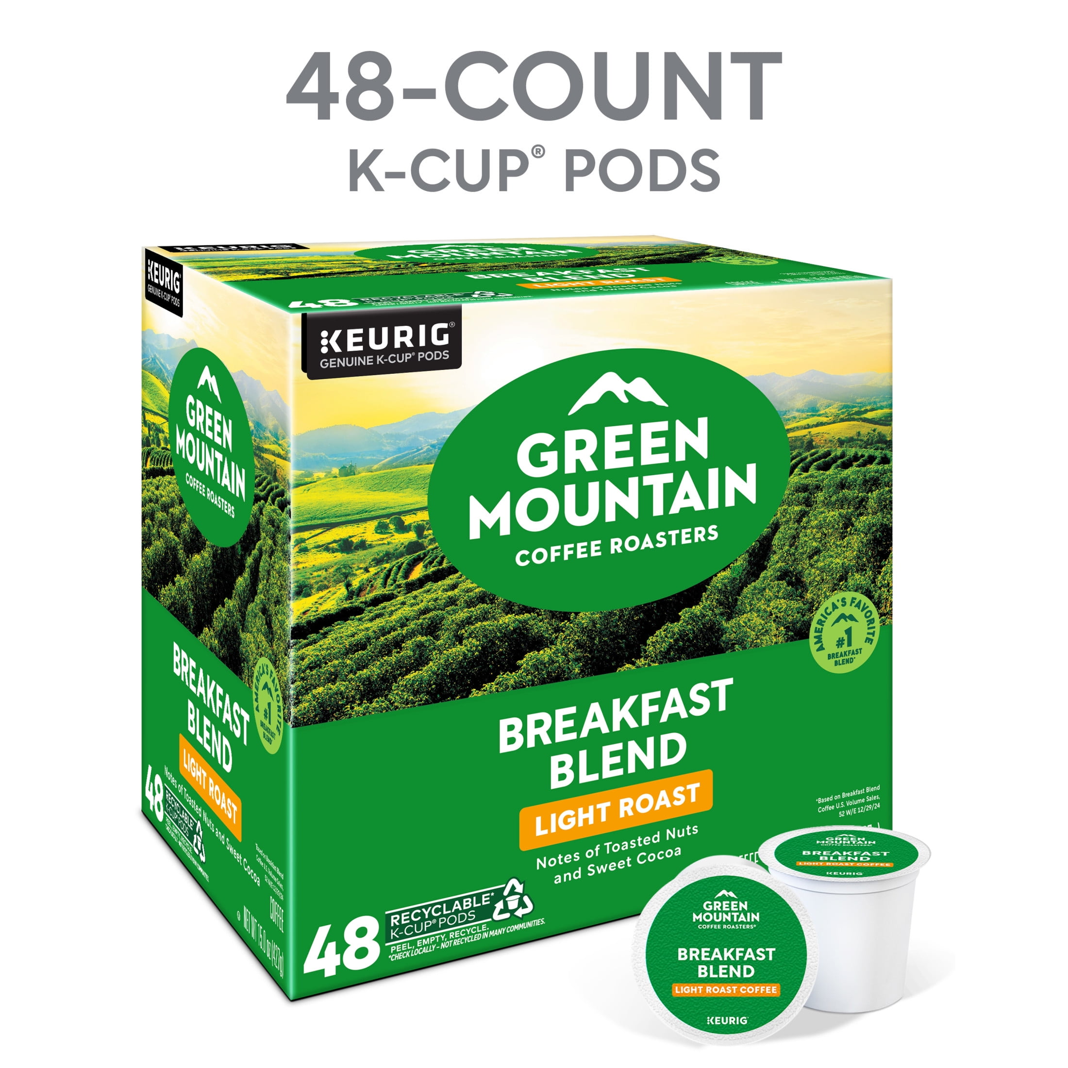 Green Mountain Coffee Roasters, Breakfast Blend Light Roast K-Cup Coffee Pods, 48 Count