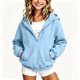 thumbnail image 5 of akafmk Girls Half Zip Hoodie Sweatshirt Long Sleeve Pullover Sweatshirts with Pocket Solid Color Casual Hooded Top Versatile Fall Clothes, Size 5-6 Years, 5 of 6