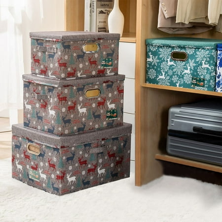 

Goory Christmas Folding Underwear Bra Sock Organiser Cube Office Toy Baskets Collapsible W/ Lid Bedroom Containers Christmas Gray Large