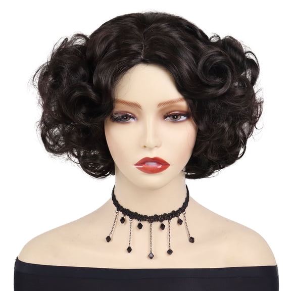 Short Brown Curly Wig in Synthetic Hair Chin Length Brown Wig Wavy Fluffy Layered Fleabag Wigs