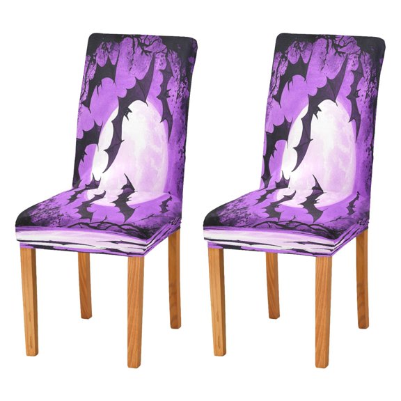 BZSMCE Chairs Slipcovers Dining Chair Covers Lovely Bats Flying Purple Moon Creative Pattern