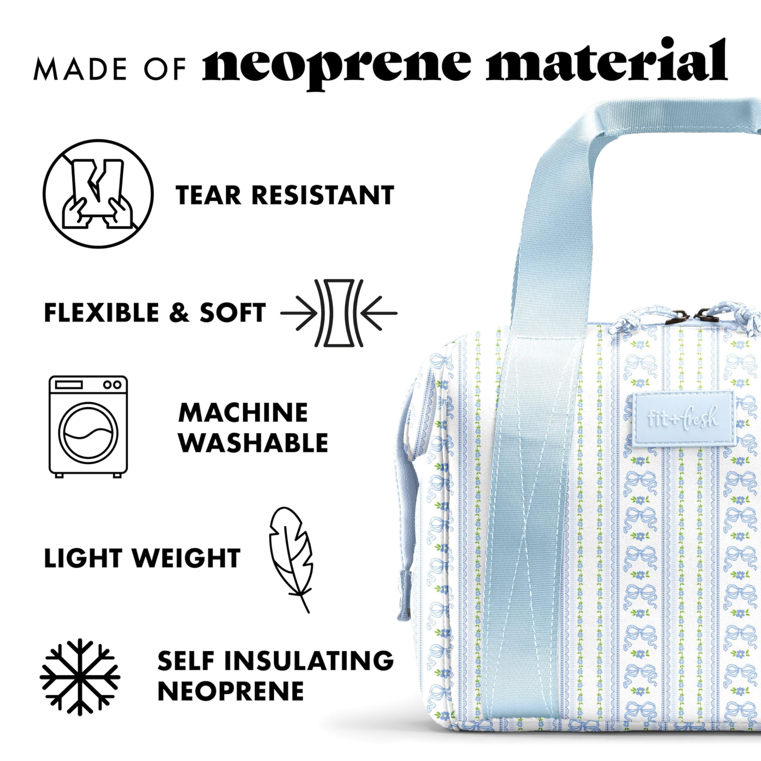 Remi Lunch Bag For Women Work - Neoprene Tote With Containers Ice Pack  Reusable Meal Prep Box Large Capacity Machine Washable Blue Wallpaper Bows