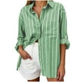 thumbnail image 4 of Womens Button Down Shirts Fashion Stripe Printed Blouses Top Fall Long Sleeve Lightweight Shirt Open Front Lapel Button Cardigan Casual Versatile Top, 4 of 9