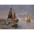thumbnail image 2 of Georg Fischhof 14x11 Gold Ornate Wood Frame and Double Matted Museum Art Print Titled - Fischer an Der Mole in the Evening Red (1902), 2 of 4
