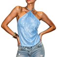 thumbnail image 6 of oqasdz Tank Tops for Women Halter Neck Sleeveless Criss Cross Strappy Sparkly Camisole Top for Ladies Beach Vacation Outfit Summer Outdoor,Blue,L, 6 of 7