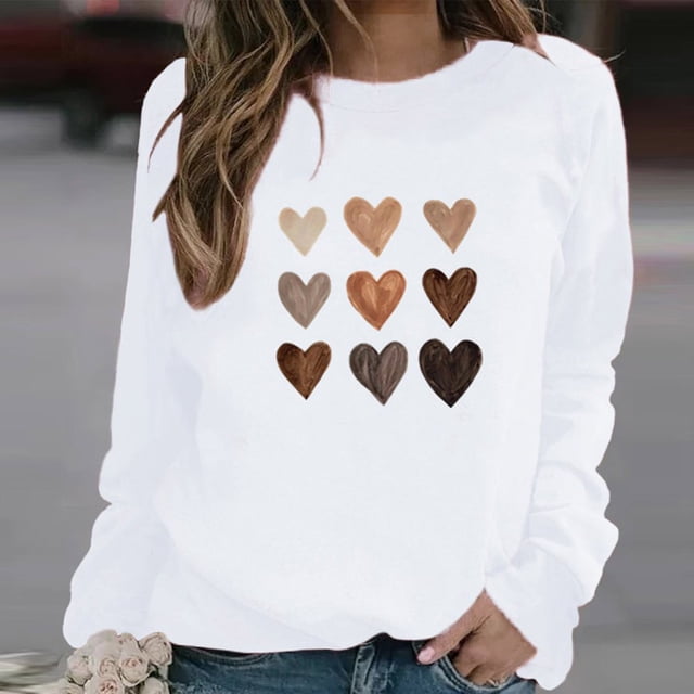 T-shirt de la Saint-Valentin pour Femmes 2024, Chandails à Col Rond, T-Shirts Décontractés avec Cœur, T-Shirts Graphiques Amples à Manches Longues, Chandails à Enfiler, Hauts Mode pour les Fêtes, T-Shirt