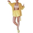 thumbnail image 4 of VISgogo, conjunto de ropa informal para mujer, pantalones cortos de Color sólido, camisa frontal abierta de manga larga, Tops con cinturón, pijamas, ropa de salón VISgogo moda, 4 of 6