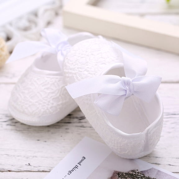 BESTYASH 1 Pair of Infant Ballet Shoes White Cotton Bow Shape for Girls Spring Wear