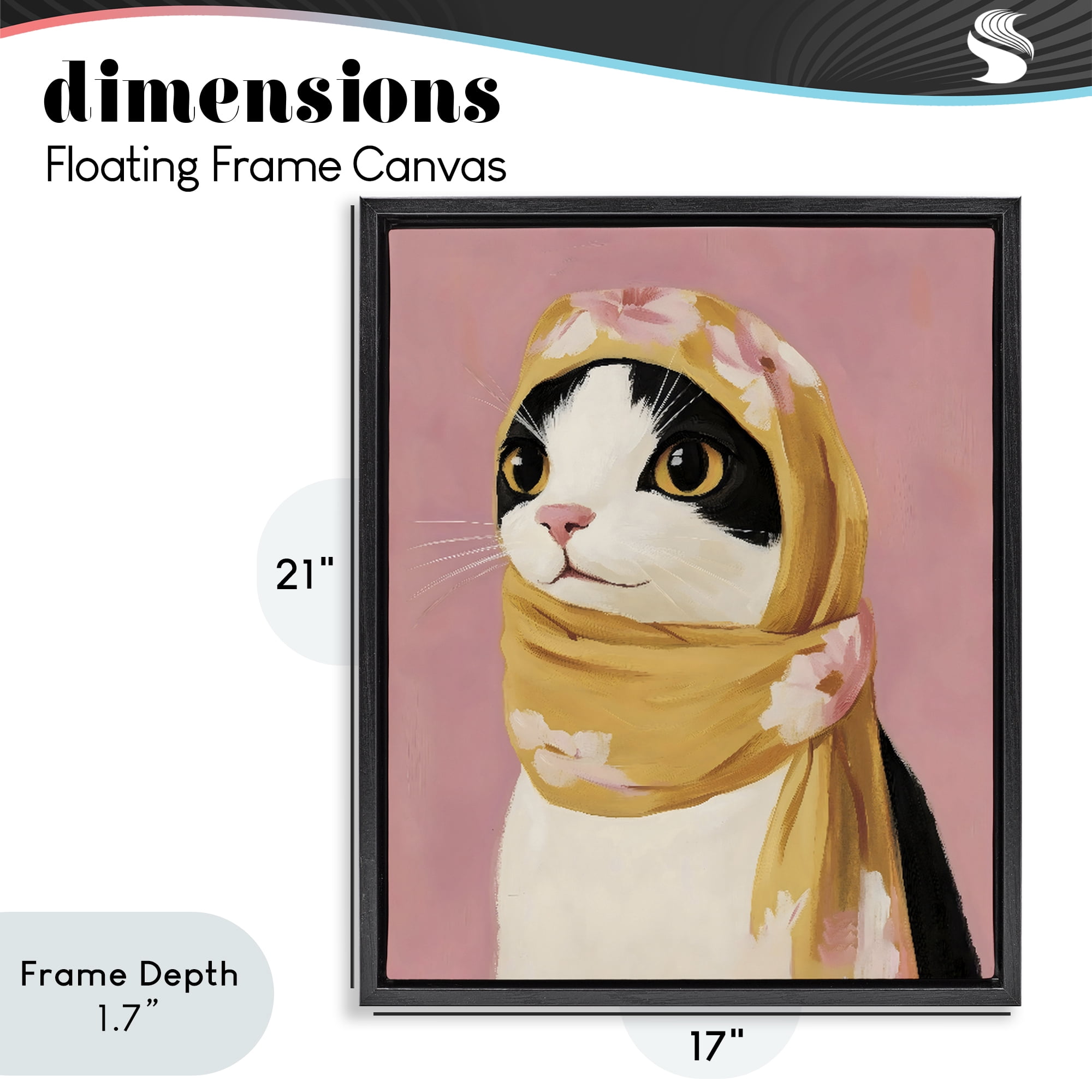 Stupell Industries Cat Babushka in Yellow Scarf Black Framed Floater Canvas Wall Art, design by The Prints Vibe