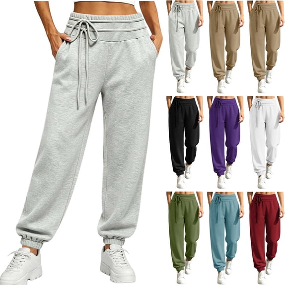 Sweatpants for Women Athletic Joggers with Pockets Winter Fashion Casual Elastic Waist Solid Color Drawstring Jogger Long Pants Casual Loose Yoga Pants