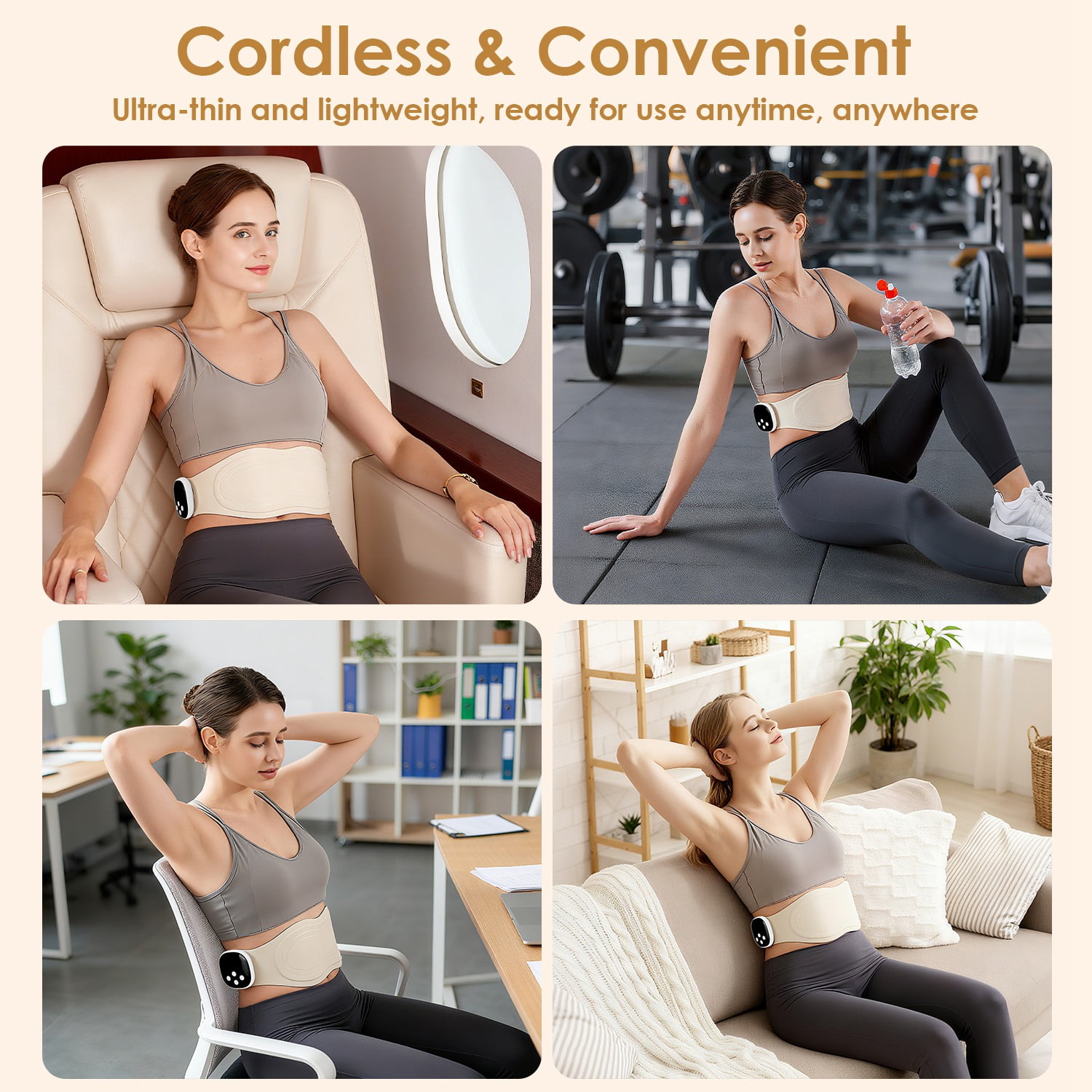 Cordless EMS Heating Pad - 8 Massage Modes & 19 Intensity Levels, 3 Heat Settings (104-122 ℉ ) & Magnetic Remote Control