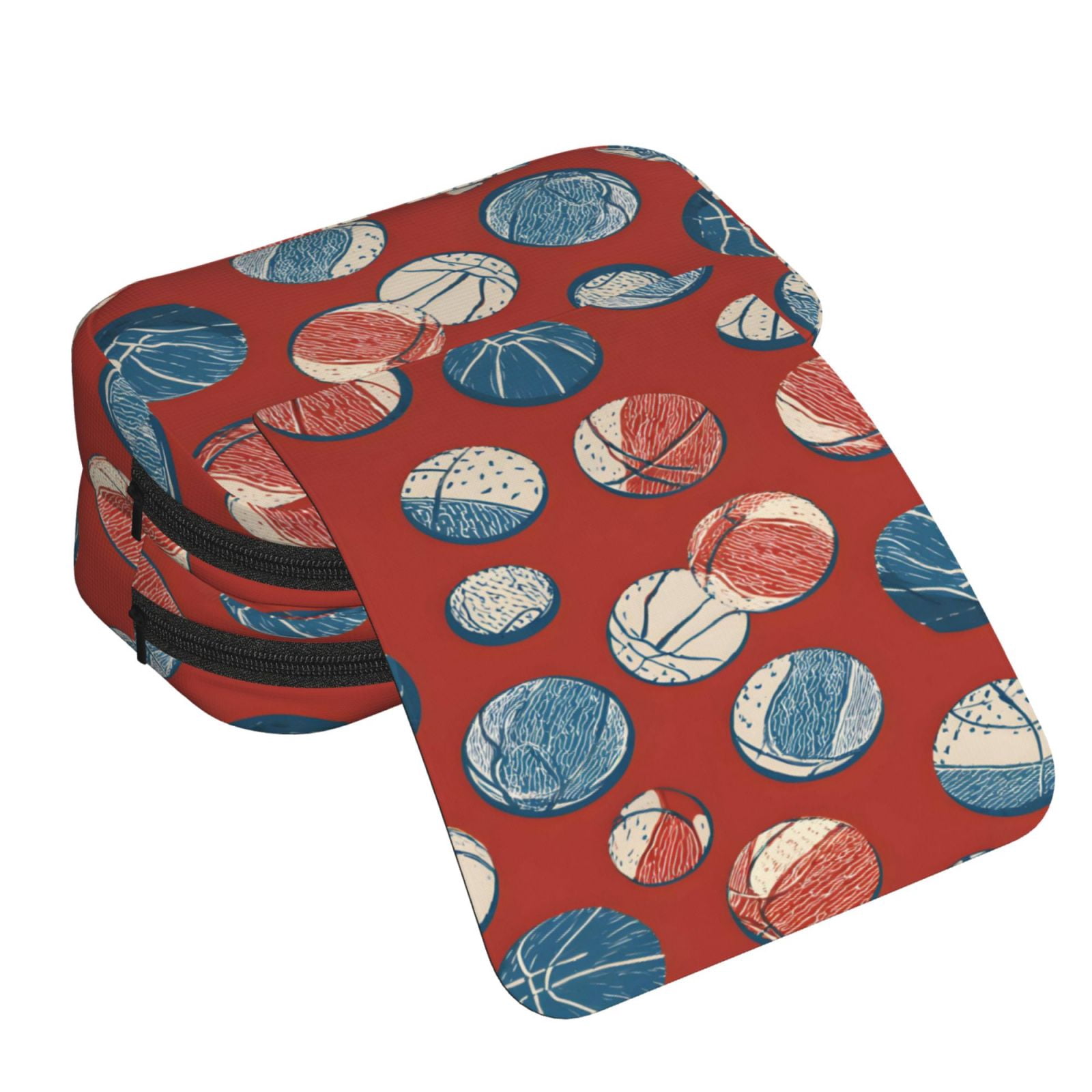 Large-Capacity Flip-Top Double-Layer Pencil Case, Multi-Functional Pocket Pen Case, Durable Stationery Organizer Basketball Theme Seamless Pattern
